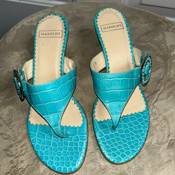 Harold's womens Turquoise 2" embossed print Sandals/Slides Sz 6B Made in italy - Picture 6 of 16